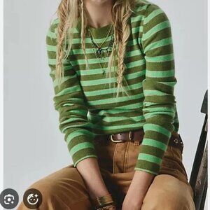 Free People Malibu Striped Cashmere Crewneck Sweater Womens S Green Y2K 90s Soft